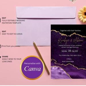 Purple Marble Wedding Invitation