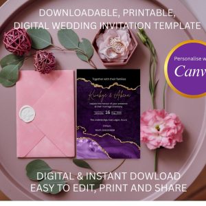 Purple Marble Wedding Invitation