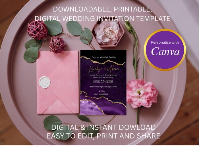 Purple Marble Wedding Invitation